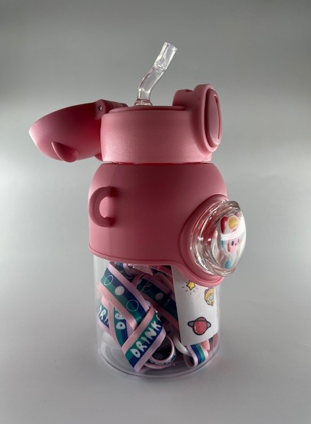Cana cu pai pentru copii, Antipicurare, Astronaut Roz, Cu Snur, 600 ml,   MIX13568