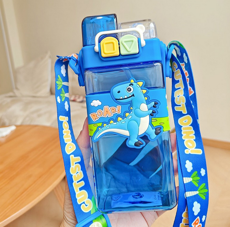Termos Pentru Copii, Model 2 in 1, cu Bareta si Maner, Dinozaur Albastru, 500 ml,   MIX15015