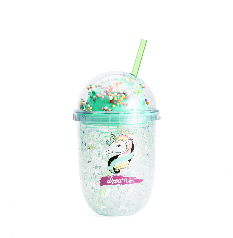 Cana cu Pai Model Unicorn, Multicolor, Plastic, 300 ml   MIX15002