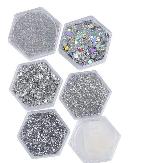 Set 6  Nail Art NailsUp – Glitter & Foil Mix Metalic