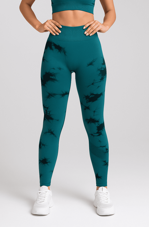 Set pentru Sala Green/Black 3 piese, Pantalon scurt si Colanti plus Bustiera, Model Tie-Dye - S, MIX15471-2144