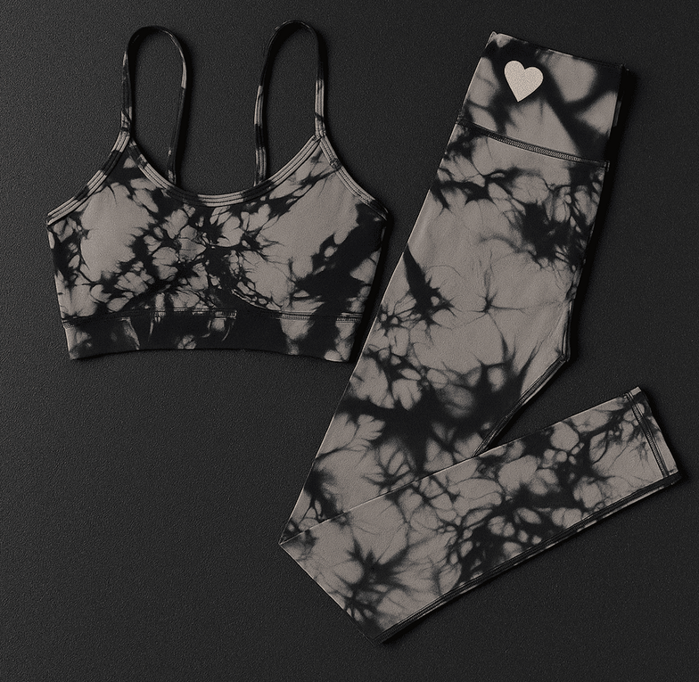 Set pentru Sala Black/White 2 piese, Colant si Bustiera, Model Tie-Dye - L, MIX15473-2152