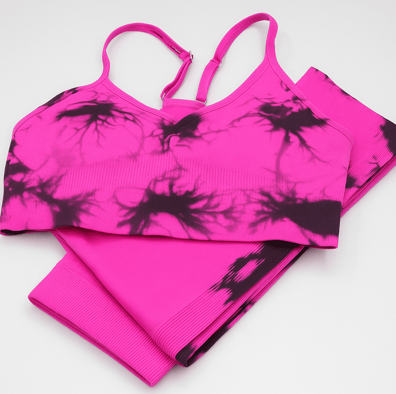 Set pentru Sala Fucsia/Black 2 piese, Colanti si Bustiera, Model Tie-Dye - L, MIX15475-2158