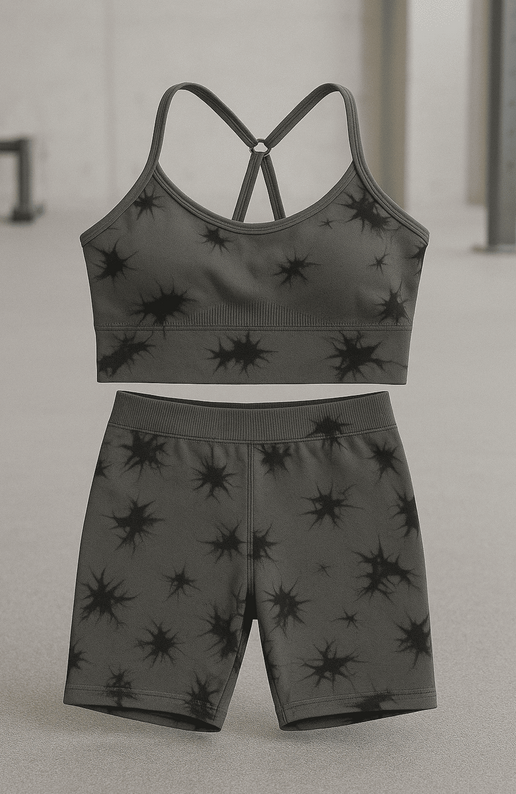 Set pentru Sala Grey/Black 2 piese, Pantalon scurt si Bustiera, Model Tie-Dye - S, MIX15476-2159