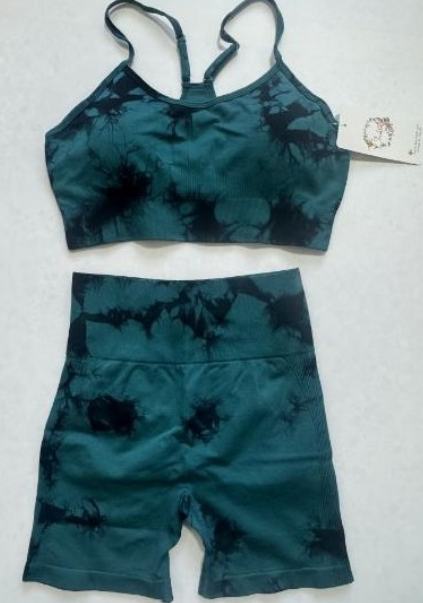 Set pentru Sala Green/Black 2 piese, Pantalon Scurt si Bustiera, Model Tie-Dye - L, MIX15477-2164