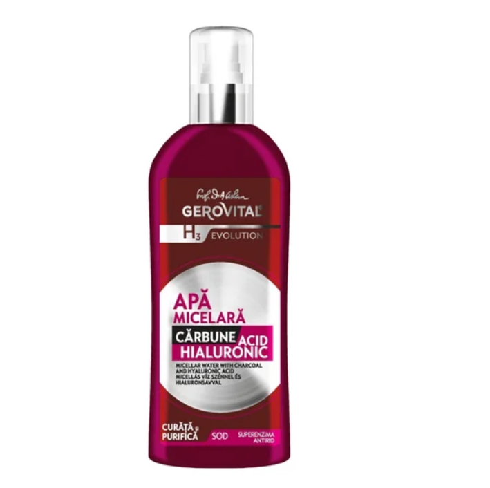 Gerovital Apa micelara Gerovital H3 Evolution cu carbune si acid hialuronic, 150 ml