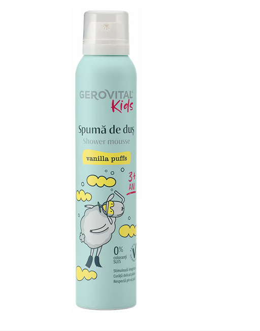 Gerovital Kids Spuma de dus pentru copii Vanilla Puffs, 200 ml