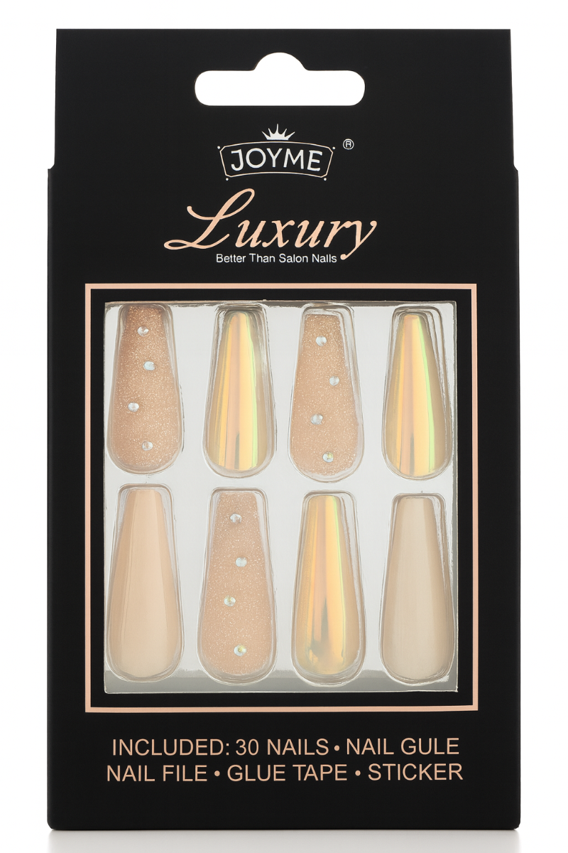 Set 30 Unghii False Balerina Press On Nude Sidefat cu Pietricele A032
