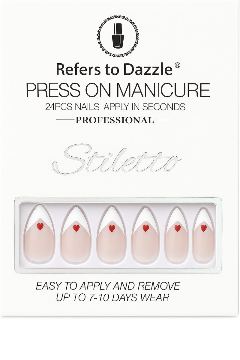 Set 24 Unghii False Stiletto Press On Inimioare C006