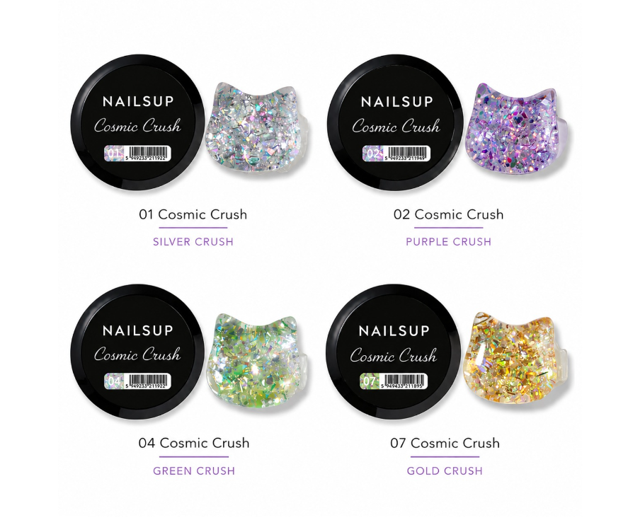 NAILSUP Set Cosmic Crush – 4 Geluri Glitter Holografice 50g