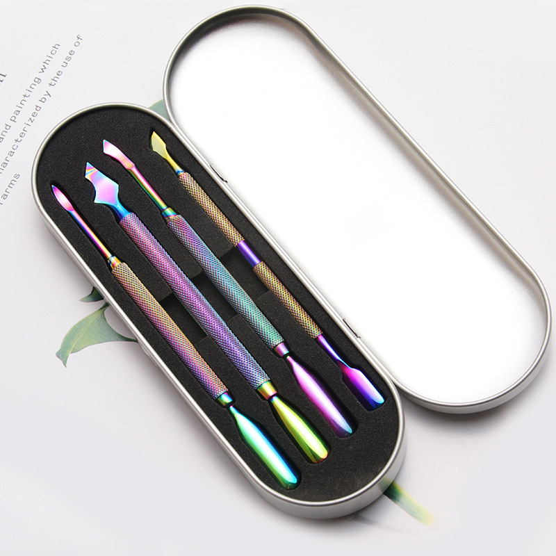 Set Instrumente Profesionale Pusher Rainbow, 4 buc pentru Manichiură și Pedichiură