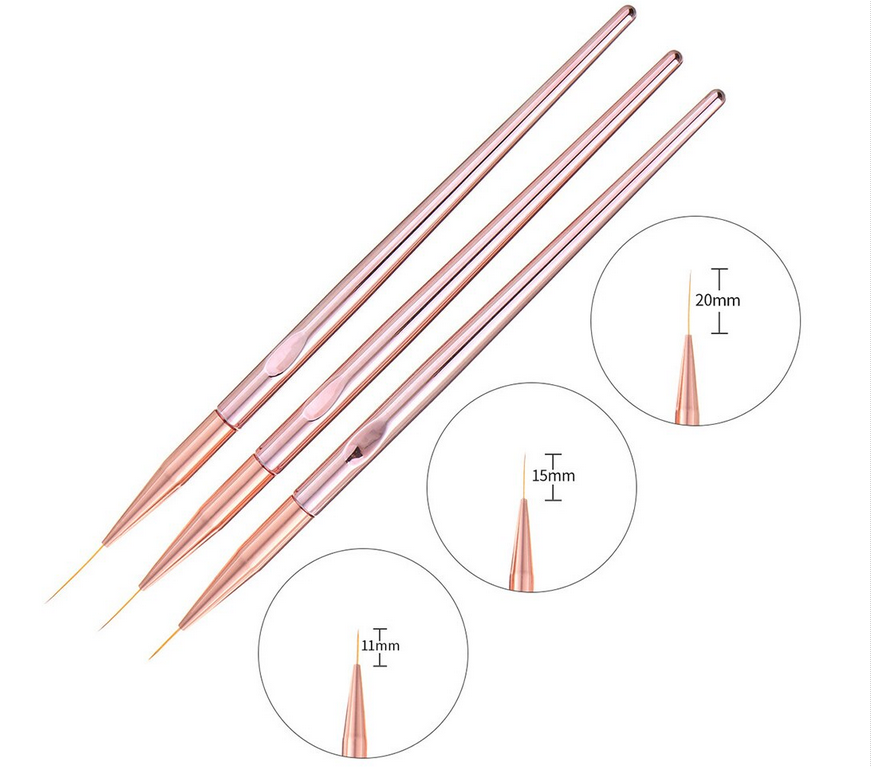 Set 3 Pensule Pictura Unghii Gold Roze