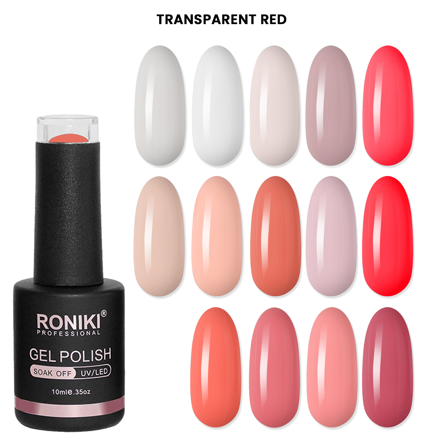 Set 14 Oje Semipermanente Roniki 10ml - Transparent Red