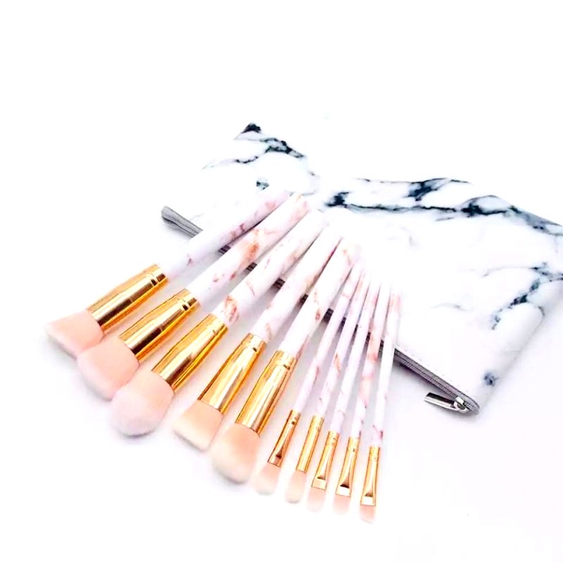 Set 10 Pensule Profesionale Makeup Rose, Cutie Depozitare Marble