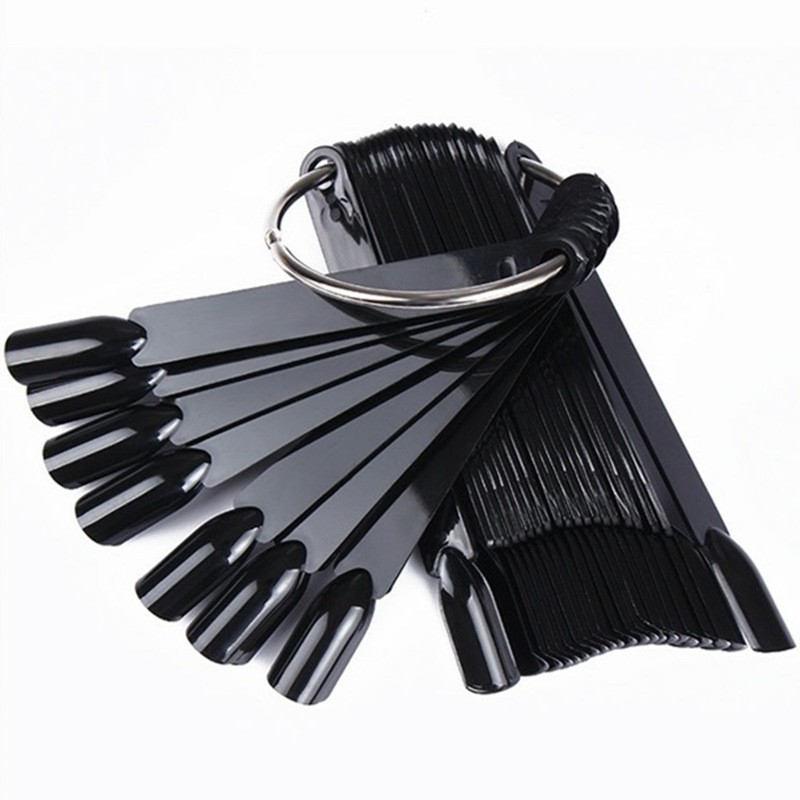 Paletar Unghii Tip Evantai cu 50 Tipsuri Negre pentru Expunere Culori și Nail Art