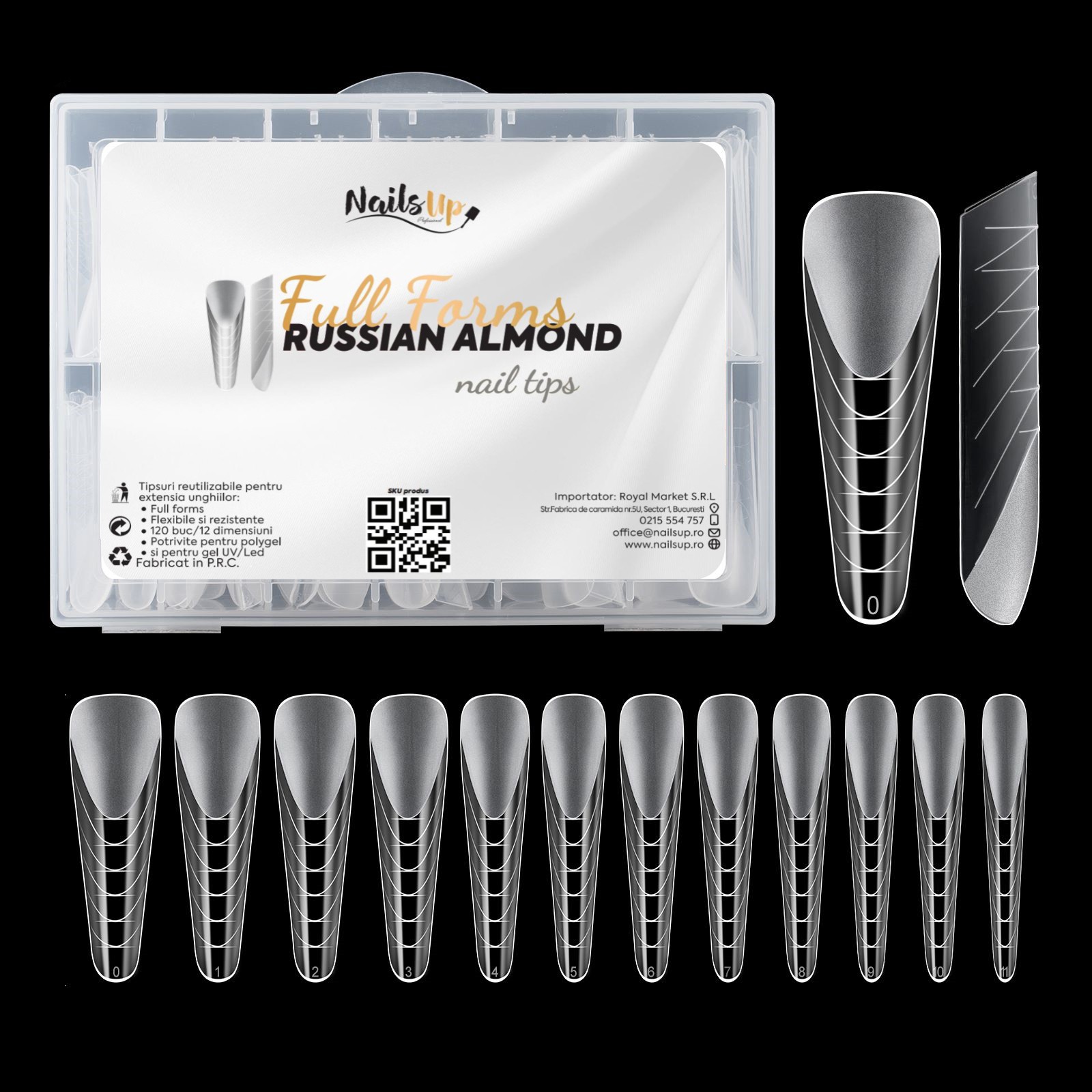 Tipsuri Reutilizabile NAILSUP Full Forms Russian Almond, 120 buc