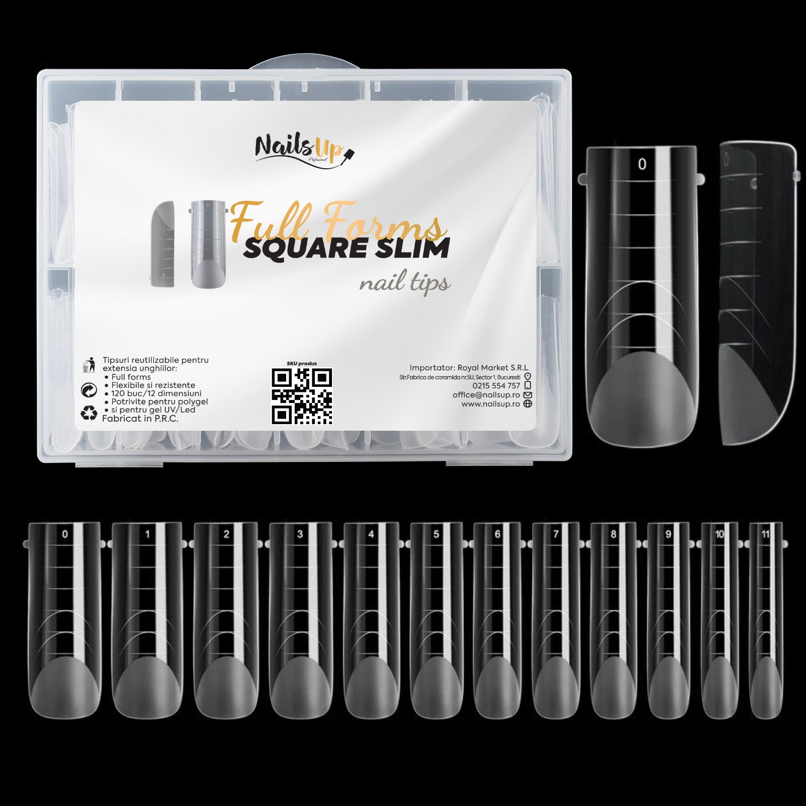 Tipsuri Reutilizabile NAILSUP Full Forms Square Slim, 120 buc