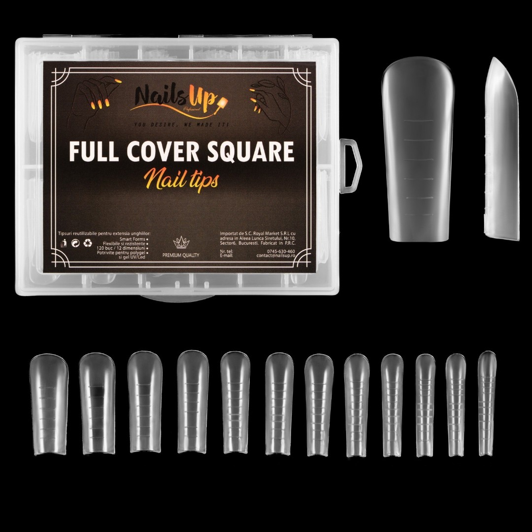 Tipsuri Reutilizabile NAILSUP Full Cover Square Pătrate, 120 buc