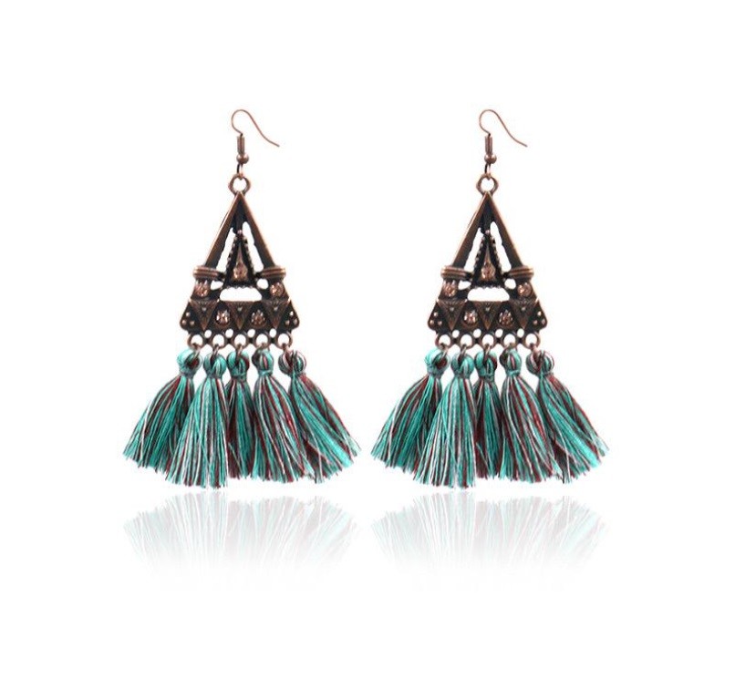 Cercei cu Ciucuri Model Retro Turquoise