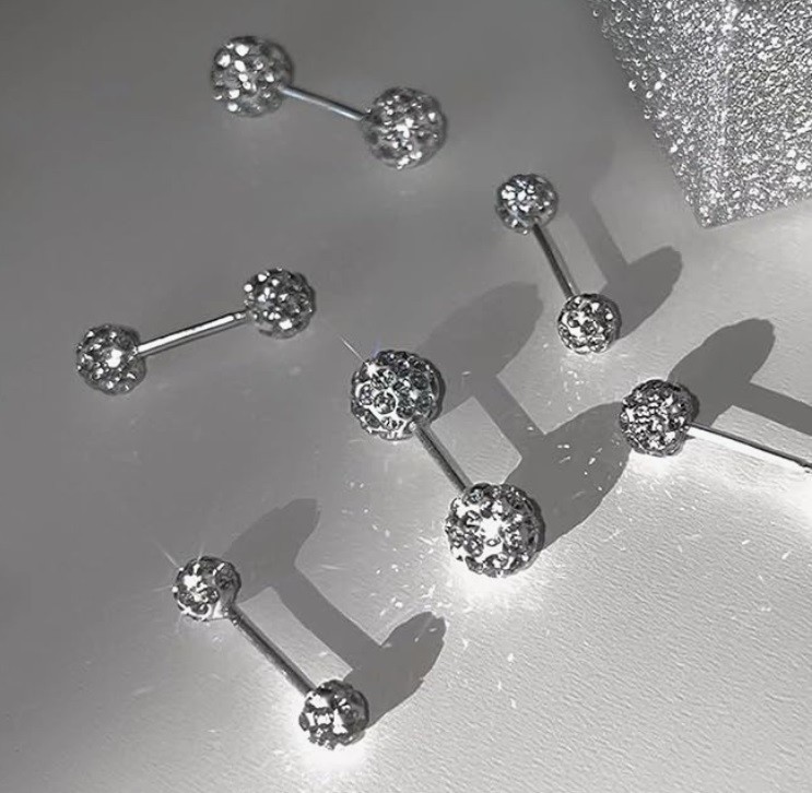 Cercei Argintii Model Bila cu Pietre Piercing 5mm