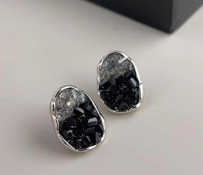 Cercei Cristal Negru/Argintiu