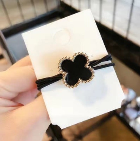 Elastic Negru  de Par cu Accesoriu Trifoi Negru