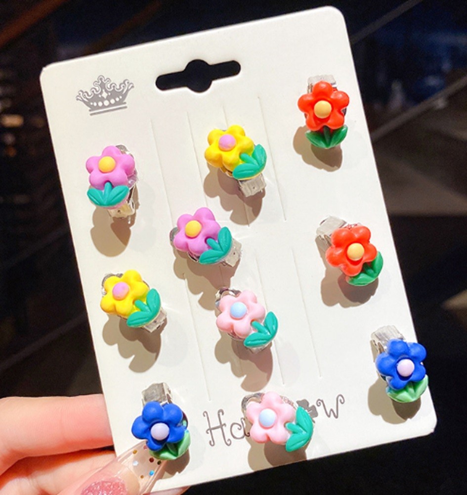 Set 5 Perechi de Cercei pentru Copii Flori Multicolore - M1
