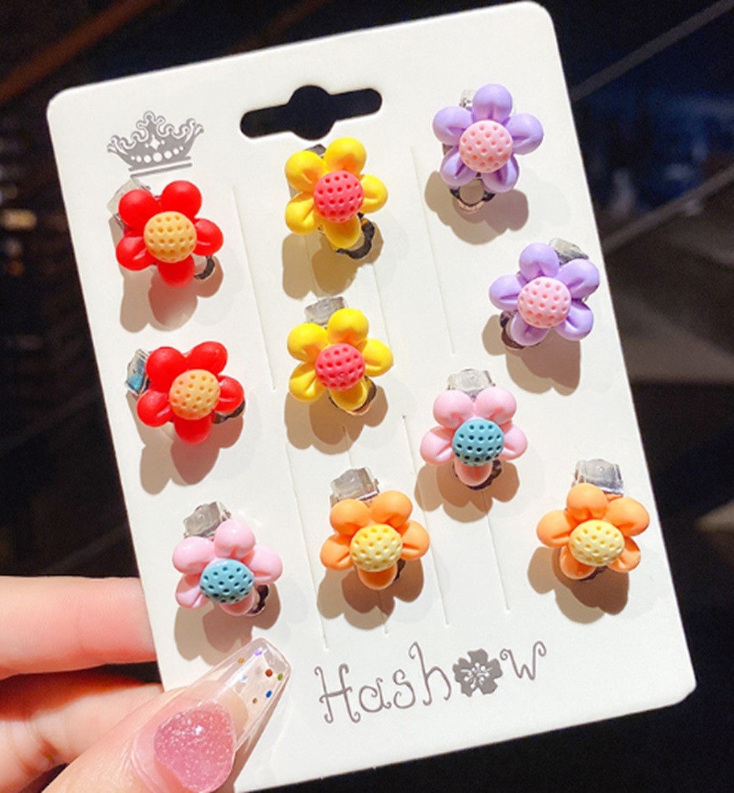 Set 5 Perechi de Cercei  cu Clips pentru Copii Flori Multicolore - M2