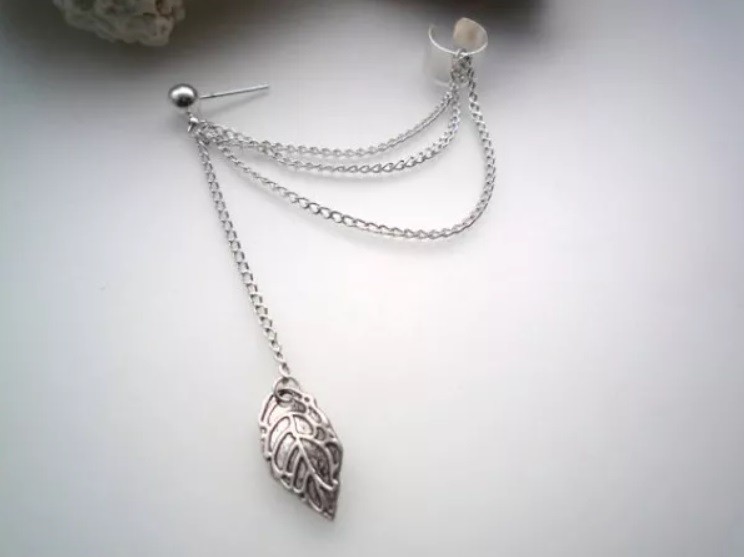 Cercel Argintiu tip Ear Cuff Model Lant cu Frunza