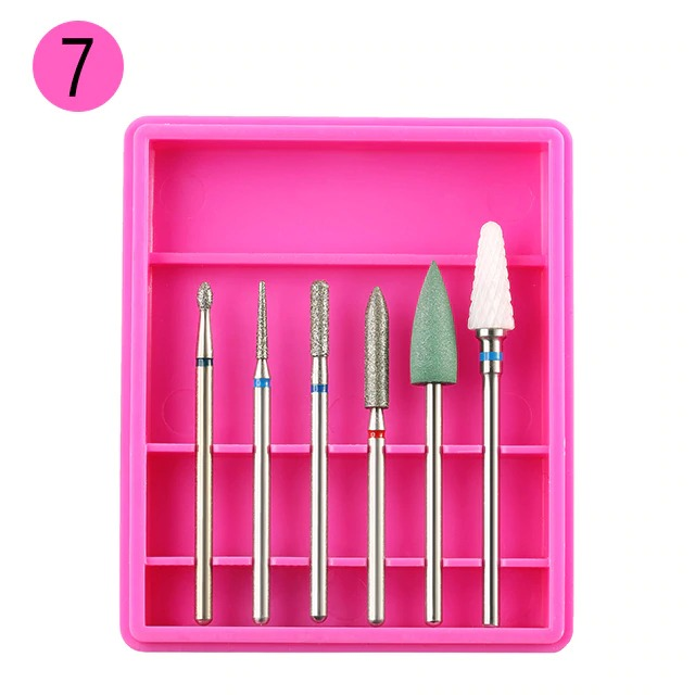Set 6 Capete Freza Unghii Pedichiura, Cuticule Si Indepartare Oja Semi ROZ - R7