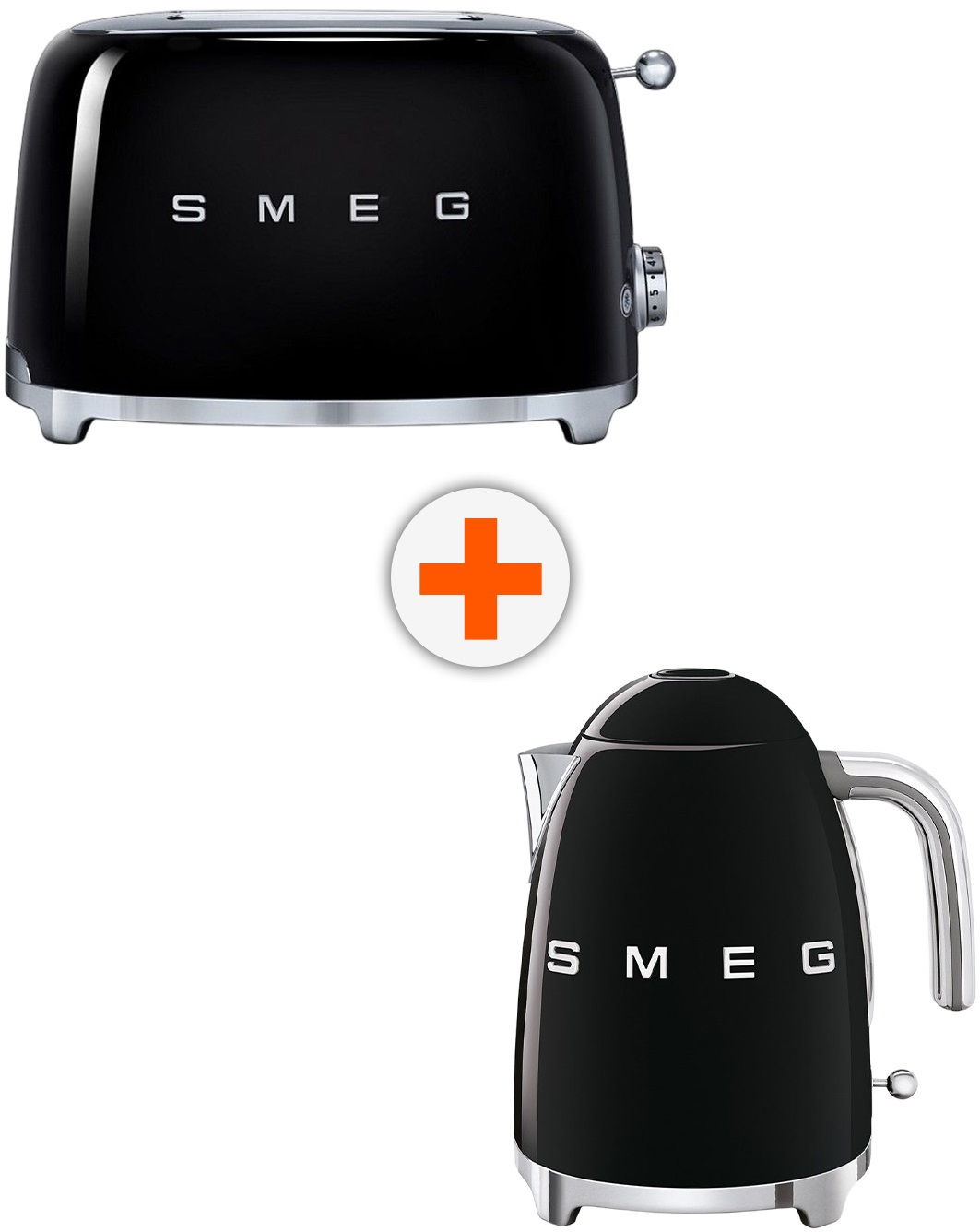 Prăjitor de pâine și fierbător Smeg - TSF01BLEU, 6 trepte + KLF03BLEU, 1.7 l, negre