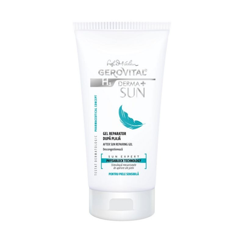 Gel reparator dupa plaja H3 Derma+ Sun, 150 ml, Gerovital
