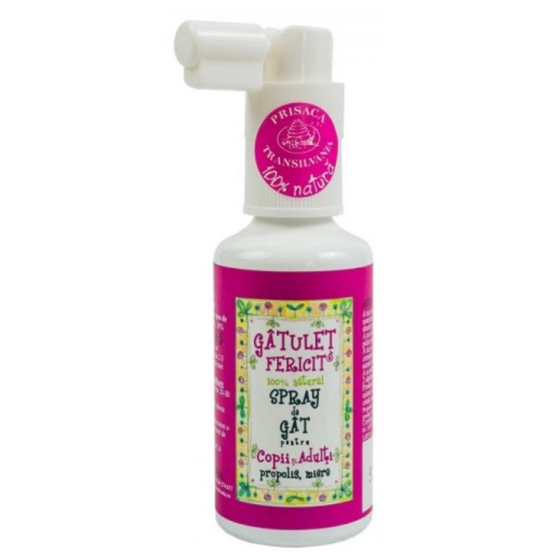 Spray de gat pentru copii si adulti Gatulet Fericit, 20 ml, Prisaca Transilvania
