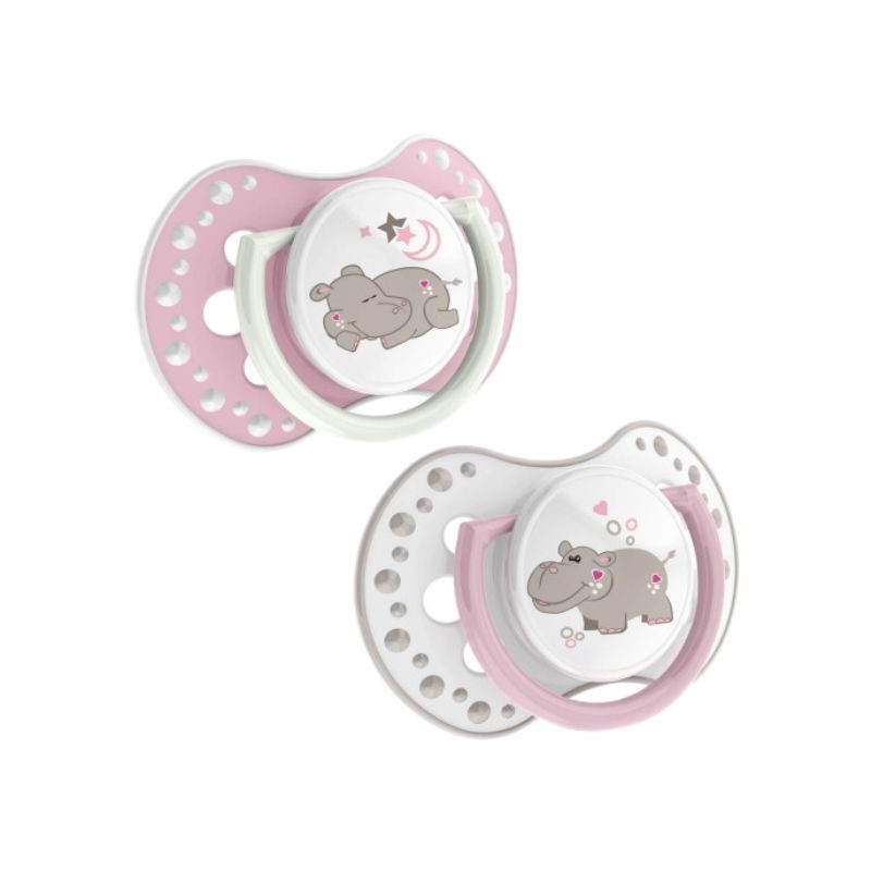 LOVI Suzeta Silicone Dynamic Night&Day fata 22/810, Hipopotam, 3-6 luni, 2 bucati