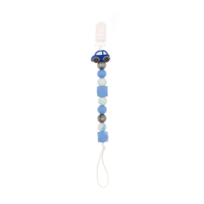 Coccorito Colier pentru suzeta din silicon, masina bleu, 1 bucata