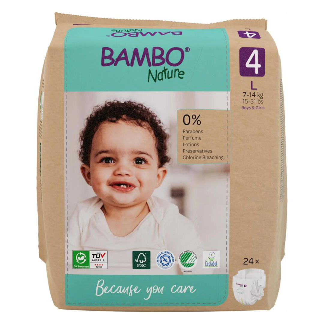 Scutece Ecolabel, marimea 4, 7-14 kg, 22 bucati, Bambo Nature
