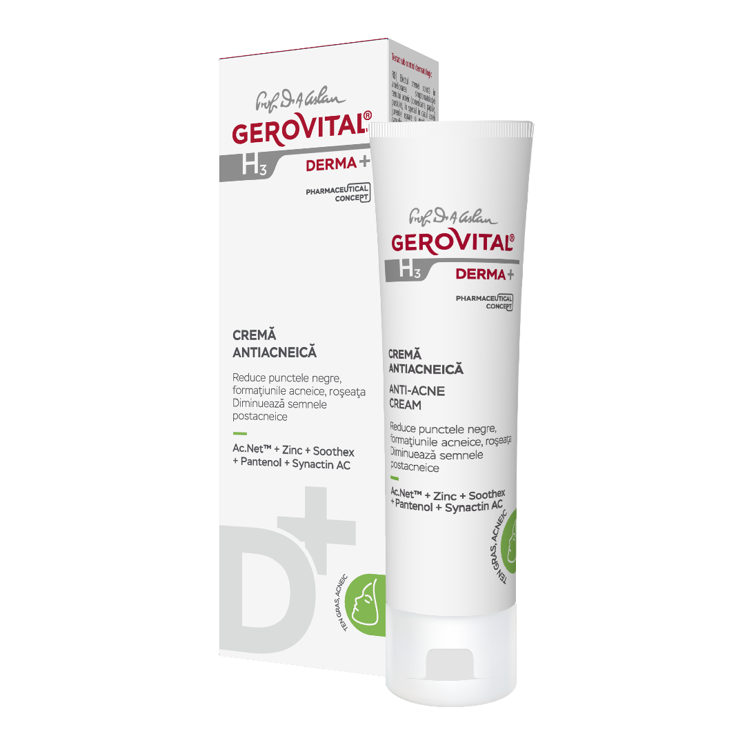 Crema antiacneica H3 Derma+, 50 ml, Gerovital
