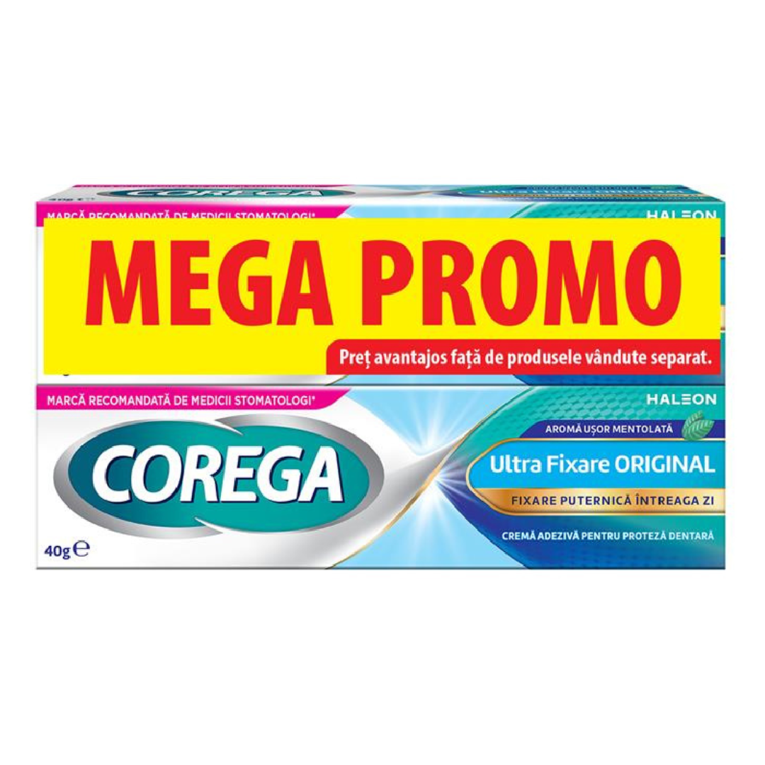 Pachet Crema adeziva pentru proteza dentara Ultra Fixare Corega, 2*40 g, Haleon