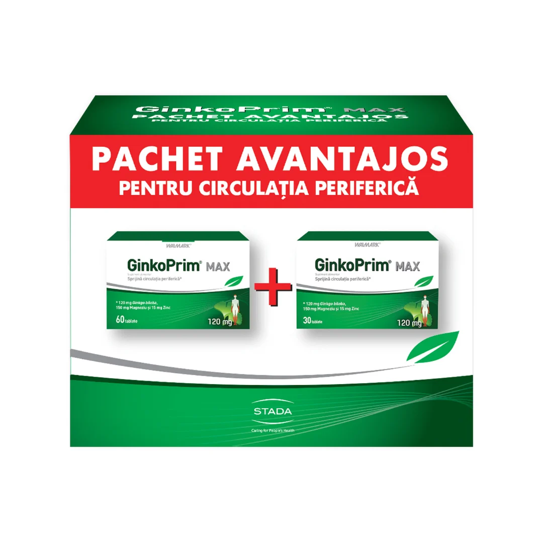 Pachet GinkoPrim Max, 120 mg, 60 + 30 tablete, Walmark