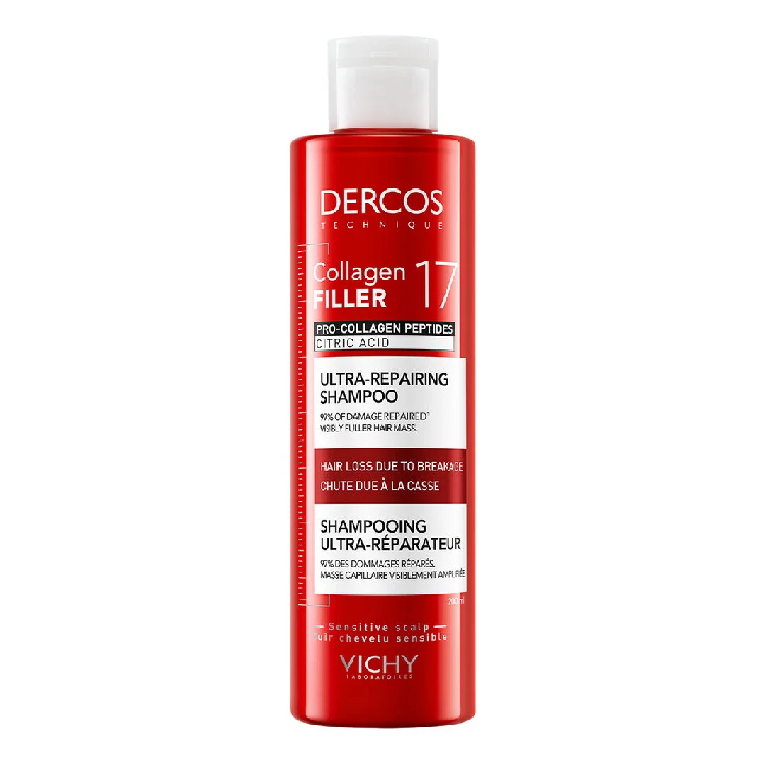 Sampon ultra-reparator pentru par deteriorat si fragil Dercos Collagen 17 Filler, 200 ml, Vichy