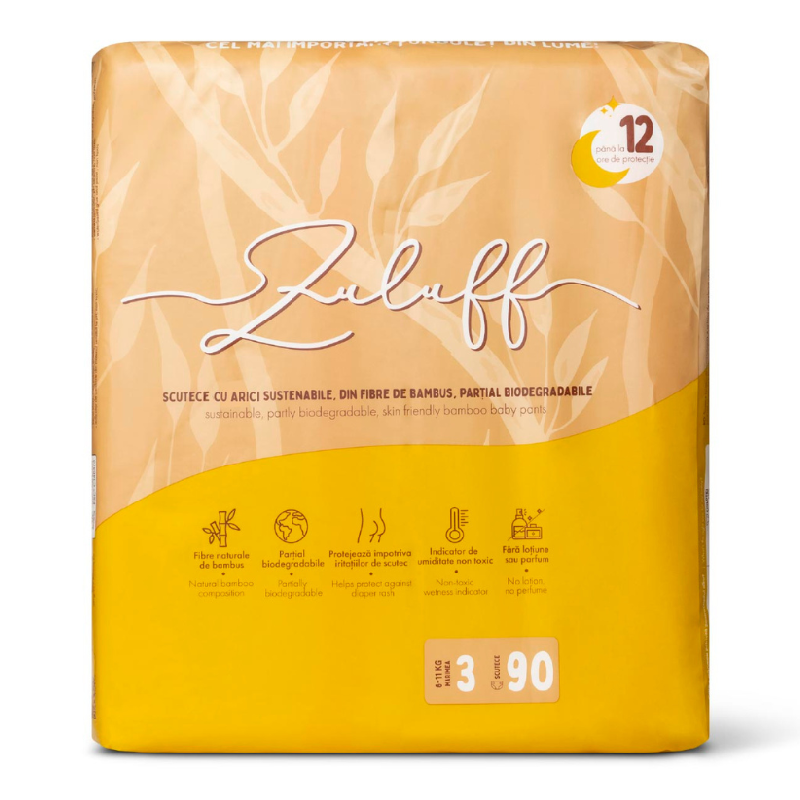 Scutece din bambus, marimea 3, 6-11 kg, 90 bucati, Zuluff