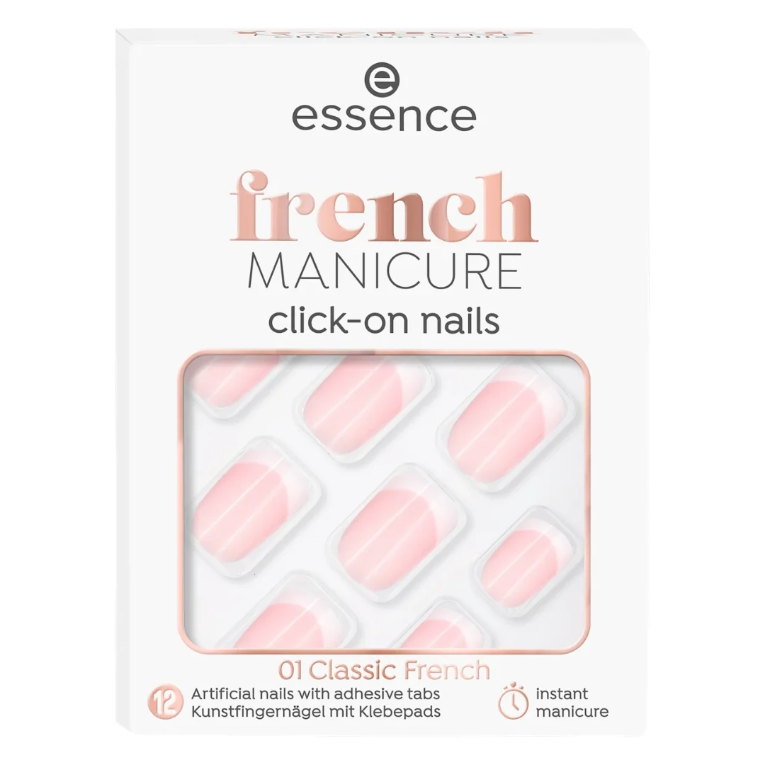 Unghii false French Manicure Click-On, 01 Classic French, 12 bucati, Essence