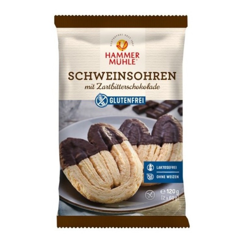 Biscuiti Striati Tip Potcoava, fara Gluten, cu Glazura de Ciocolata Neagra, Hammer Muhle, 120 g
