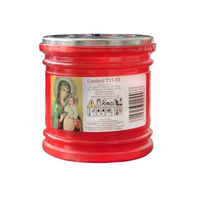 Candela cu Capac Anti-Vant T15E Rosu