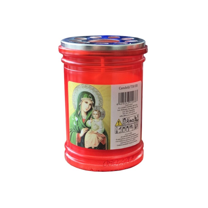 Candela cu Capac Anti-Vant T30E Rosu