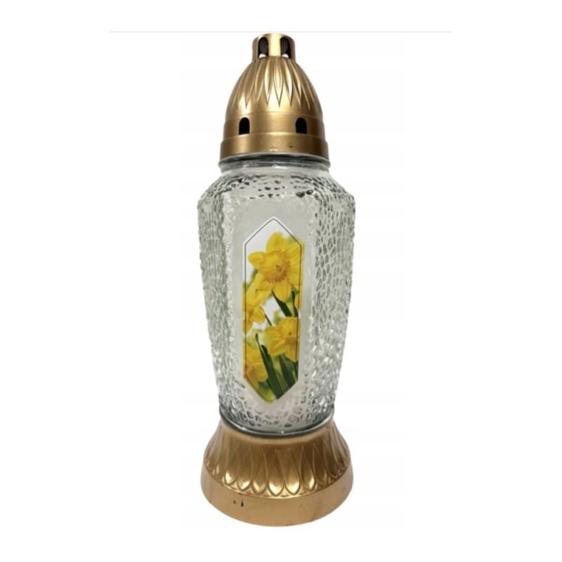 Candela din Sticla cu Flori, 30 cm