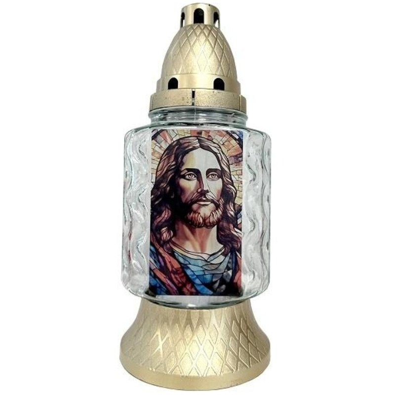 Candela Sticla Alba cu Hristos