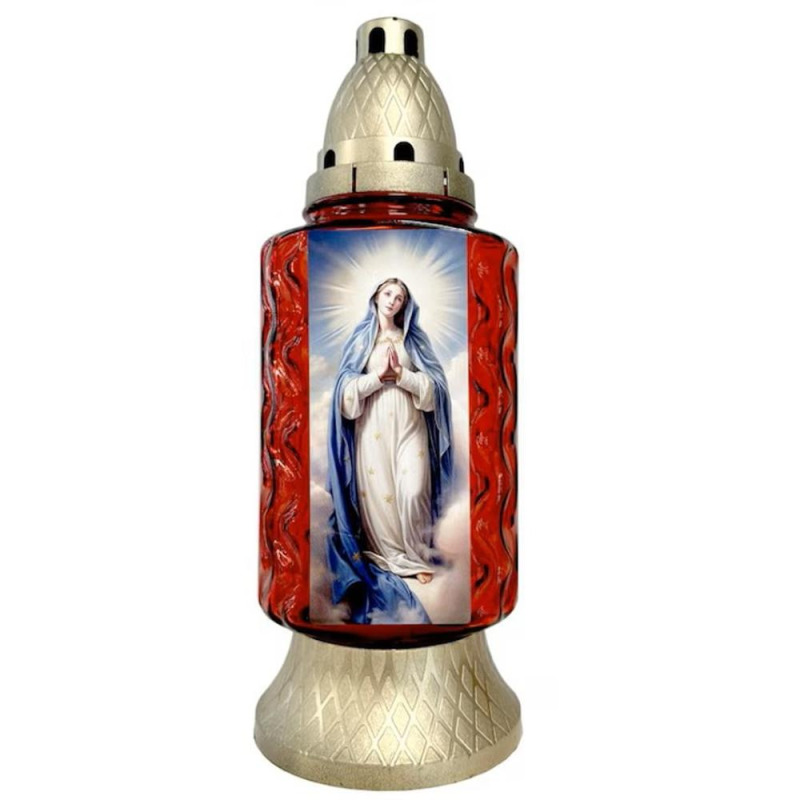 Candela Sticla Rosie cu Maica Domnului