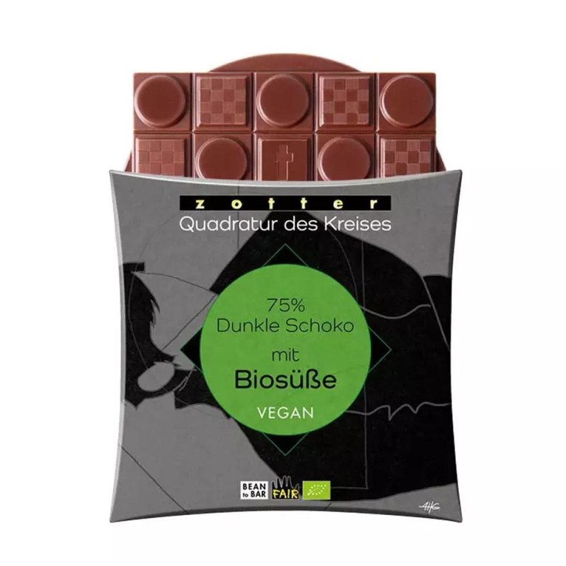 Ciocolata Neagra Bio si Vegana 75% Cacao, Indulcita cu Eritritol, 70 g, Zotter Schocolade