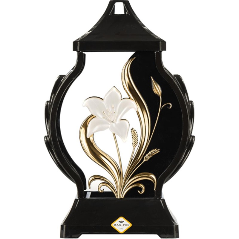 Felinar Negru din Sticla cu Floare, 29 cm